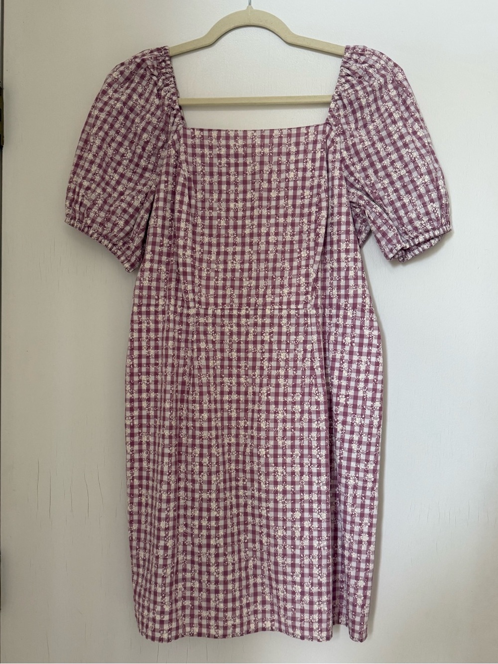 LOFT Pink Lavender Gingham Square-Neck Midi Dress
